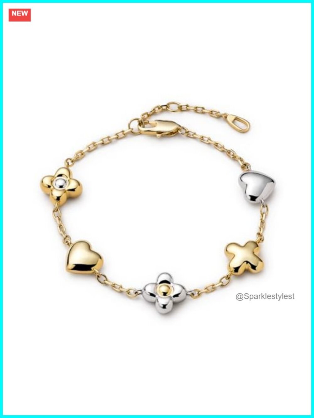 14K Gold Plated Silver Plated Charm Bracelet Heart Flower Charms